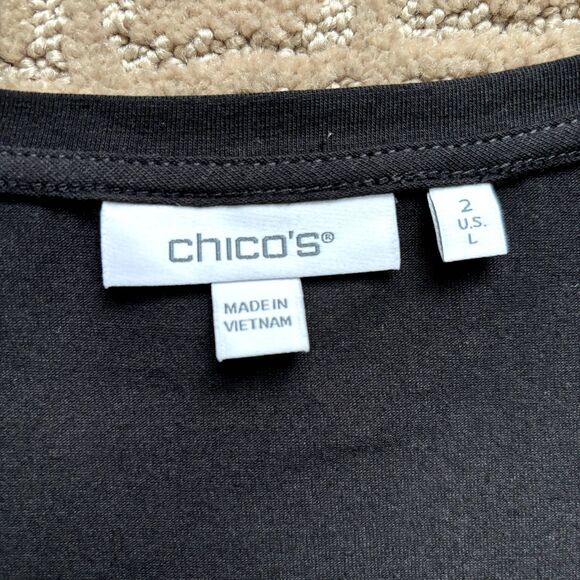 Chicos Peasant Shirt Women's 2 / L Black Gathered Tier 3/4 Sleeve Dark Romantic - Picture 3 of 7